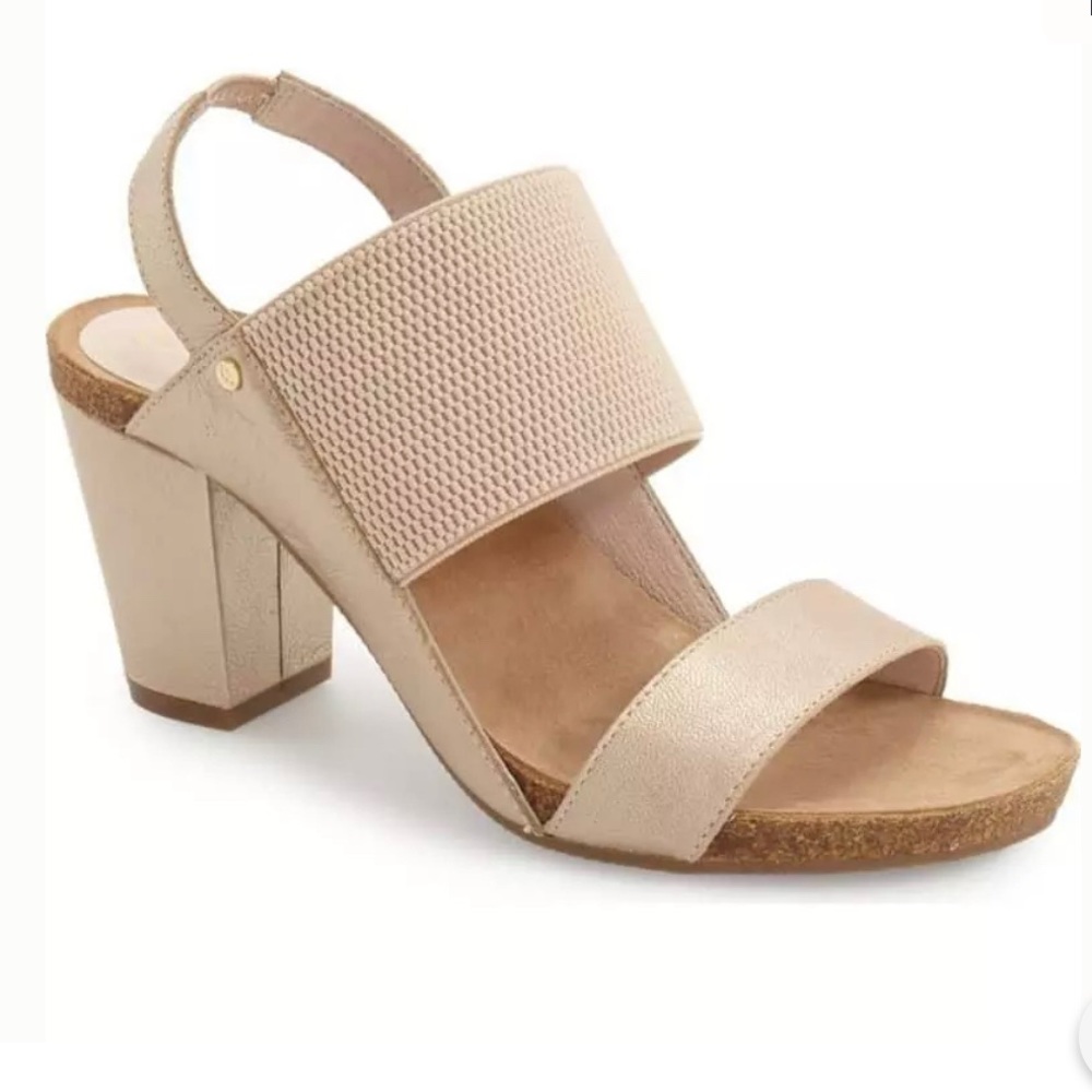 SUDINI Sand Metallic Block Heel Leather Sandals
